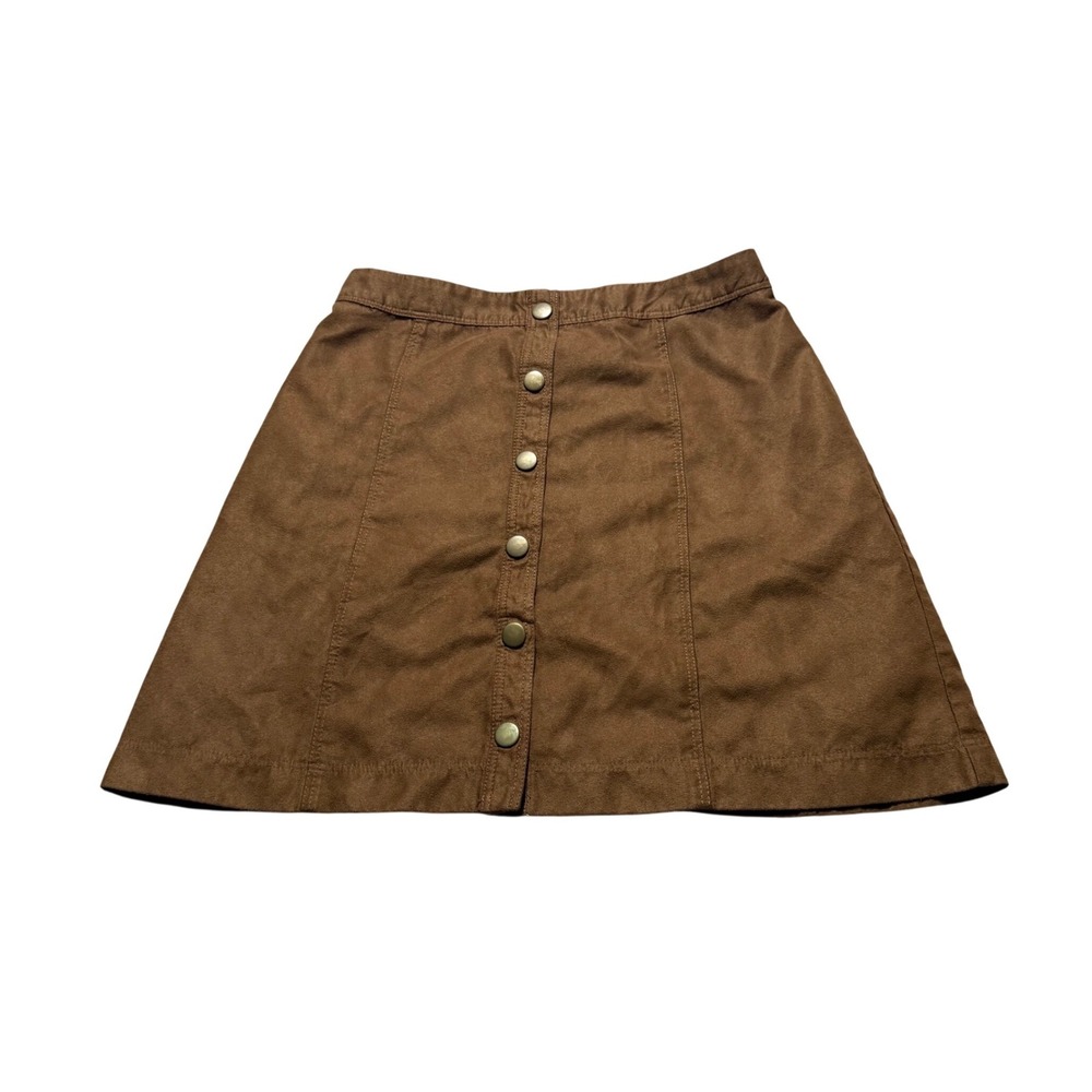 Hollister Faux Suede Mini Skirt 00 Brown Button Front A-Line Boho Western